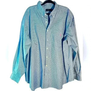 MENS RALPH LAUREN LONG SLEEVE BLUE/WHITE CHECKERED BUTTON DOWN SHIRT SIZE 2XB